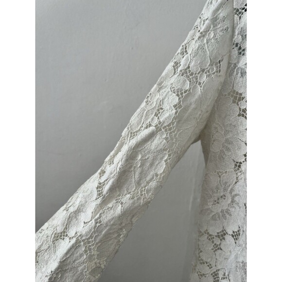 Vintage Crochet Boho Lace Duster Cardigan Size S Open Front Sheer Pom Pom Trim - Picture 3 of 8